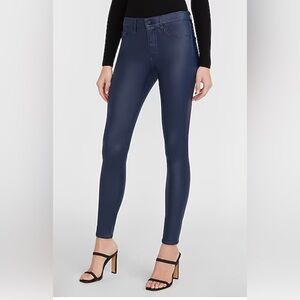 Mid Rise Coated Shiny Disco Blue Skinny Jeans Sz 2R